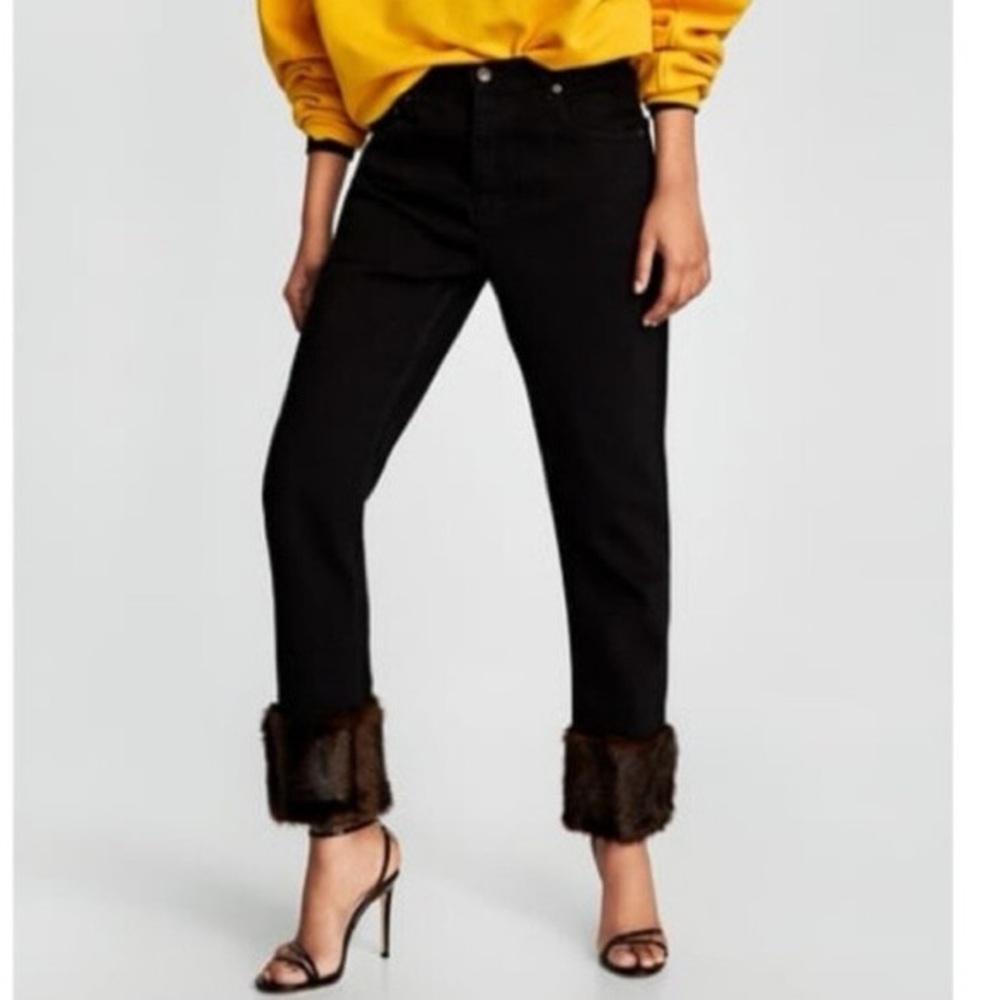 Zara Faux Fur Cuffed Jeans Size 4